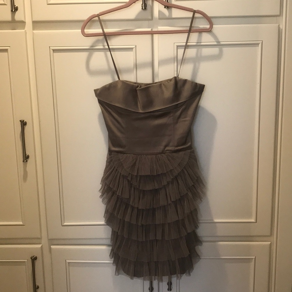 BCBG Women’s taupe strapless party dress, size 6